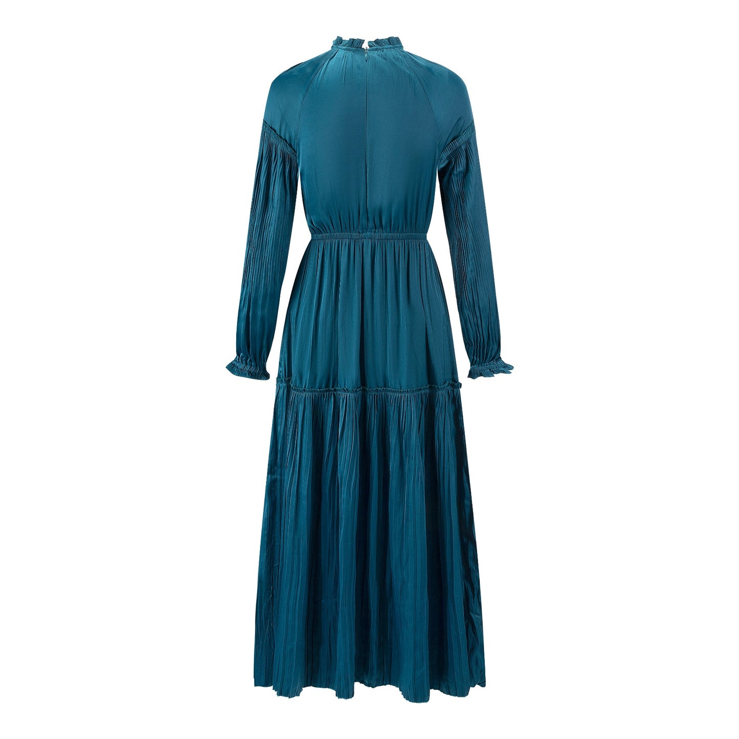Solid Pleated And Tiered Dress - Teal