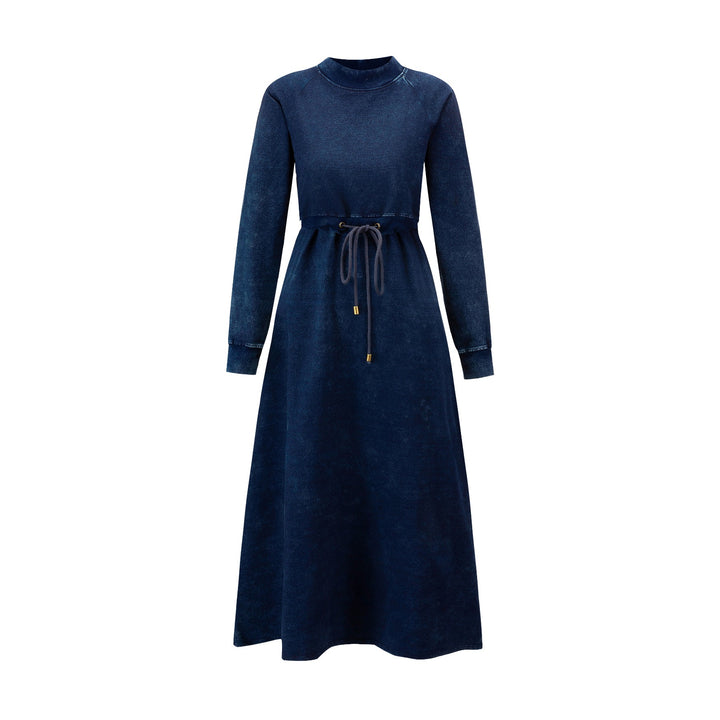 Acid Wash Faux Two Piece Dress - Navy