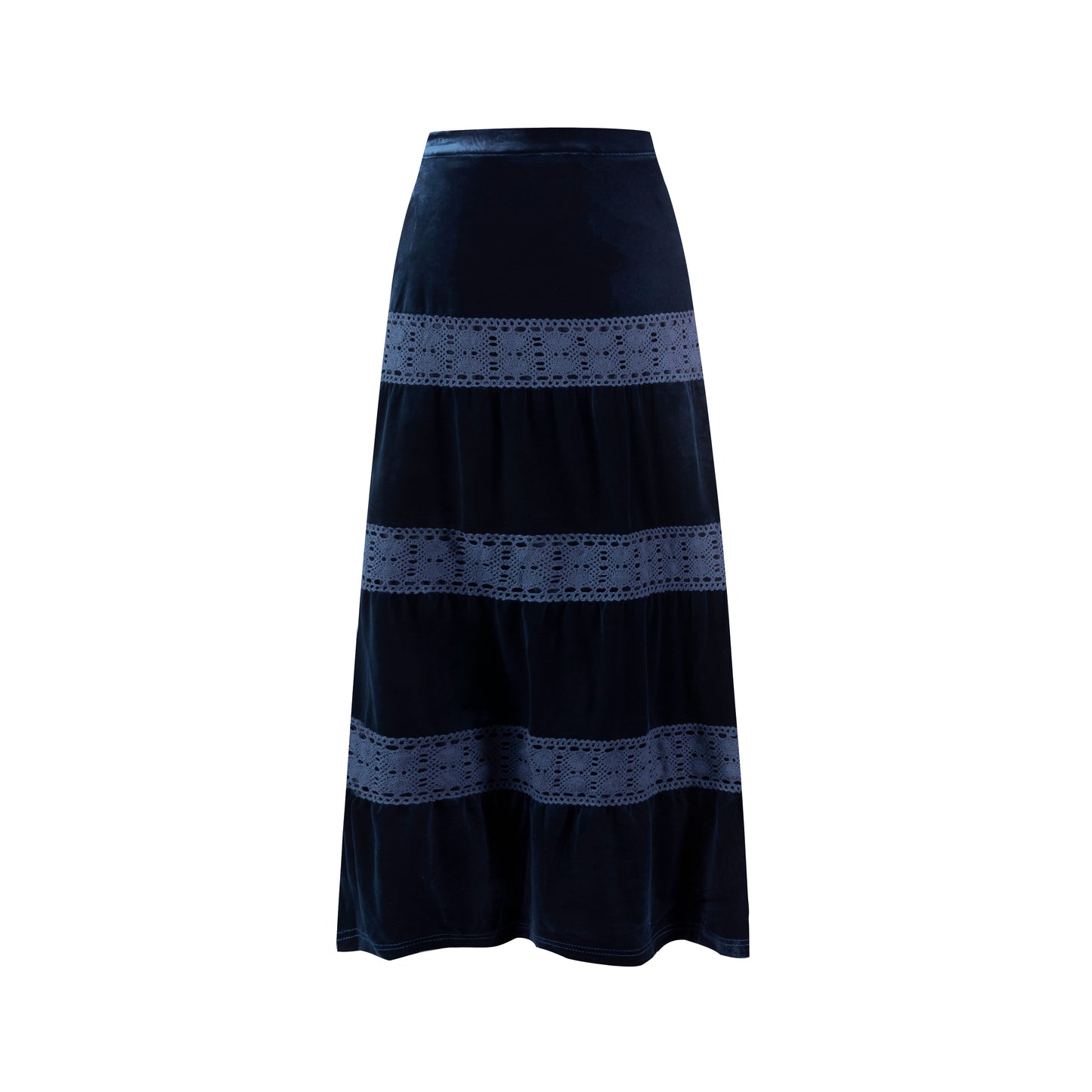 Velvet Skirt With Lace Trimmings - Blue