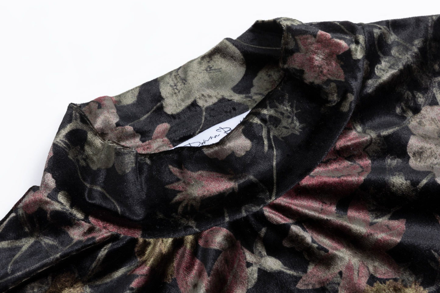 Floral Velour Mock-Neck Top - Black