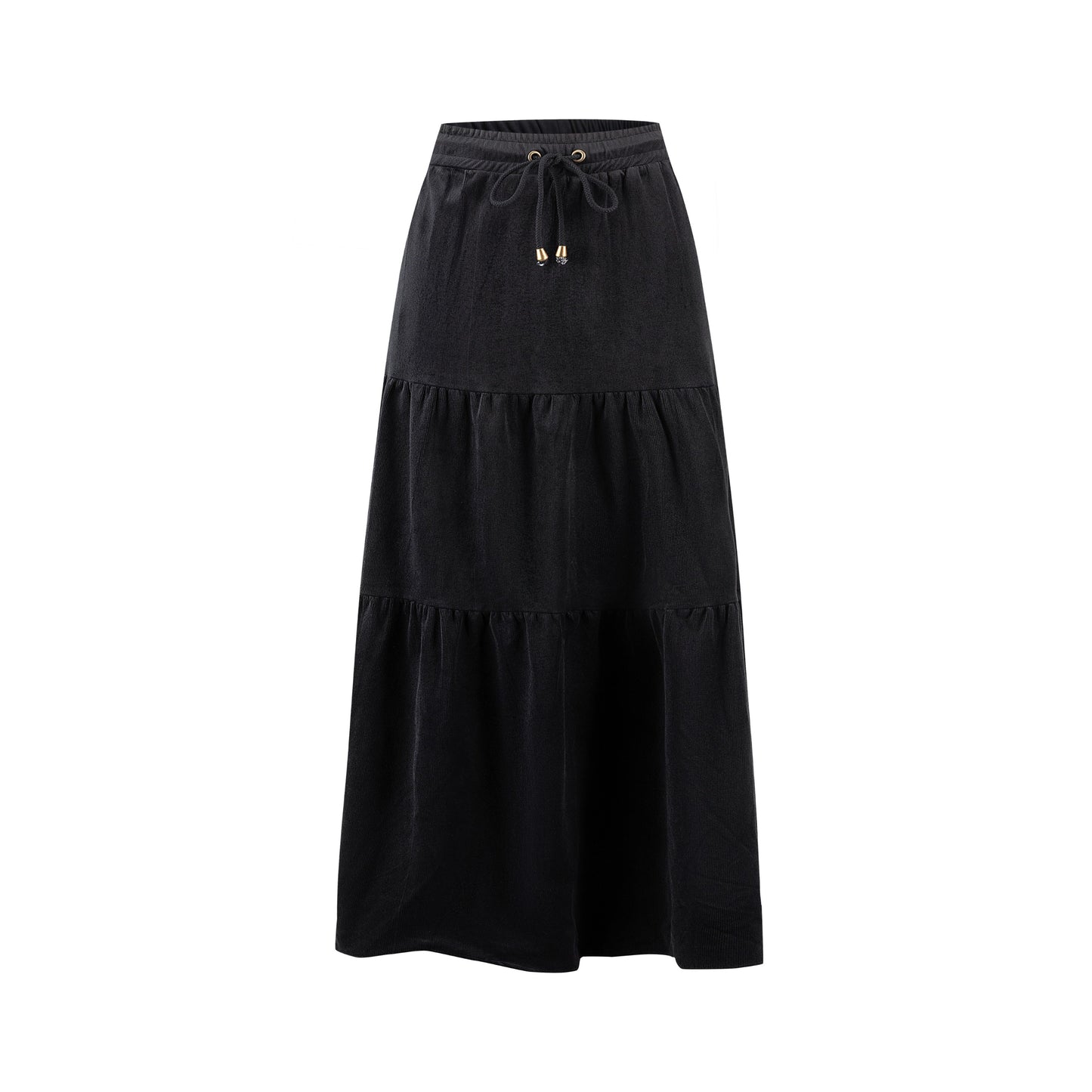 Corduroy Skirt With Drawstring - Black - TW4320S-C