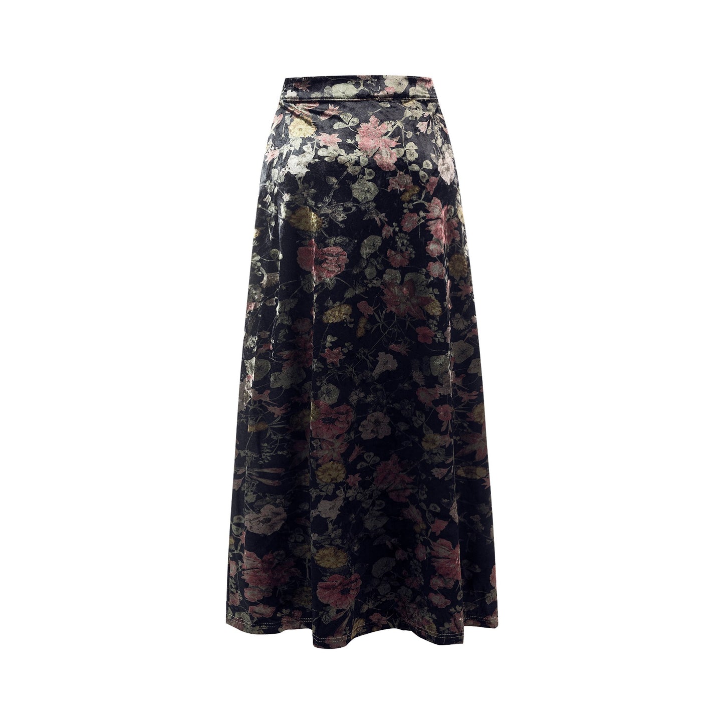 Floral Velour Skirt - Black