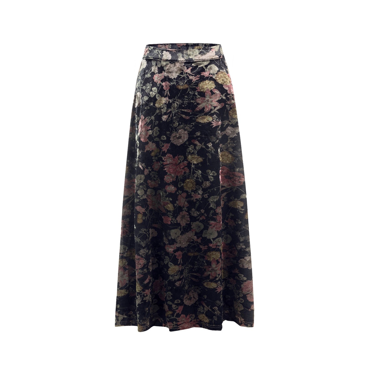 Floral Velour Skirt - Black
