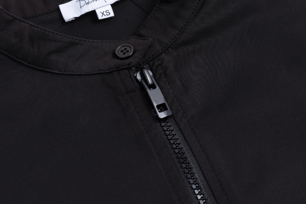 Solid Jumper With Exposed Zipper - Black