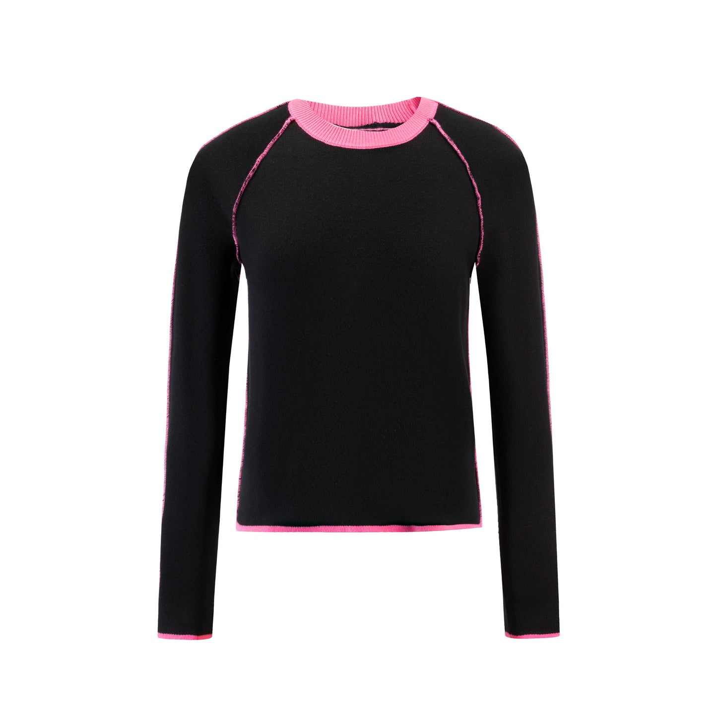 Black Knit Sweater With Neon Stitching - Pink
