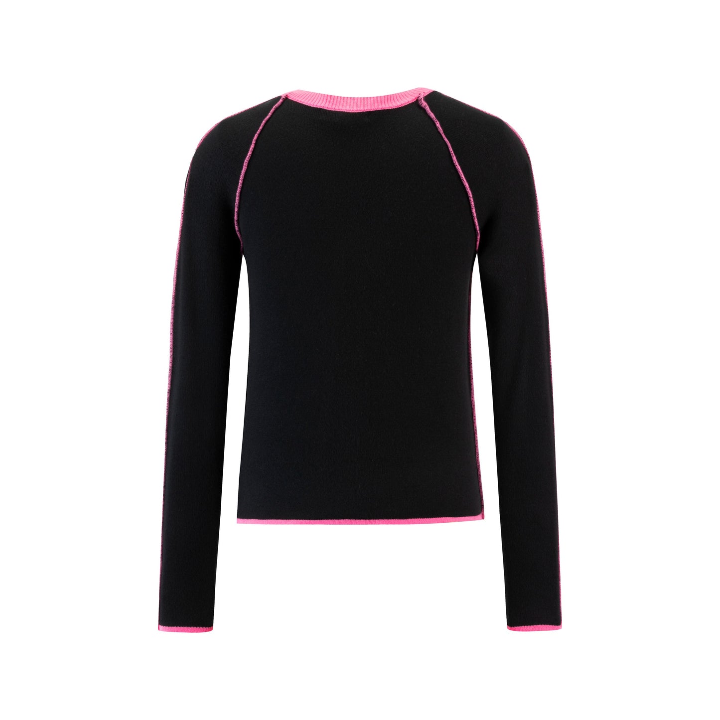 Black Knit Sweater With Neon Stitching - Pink