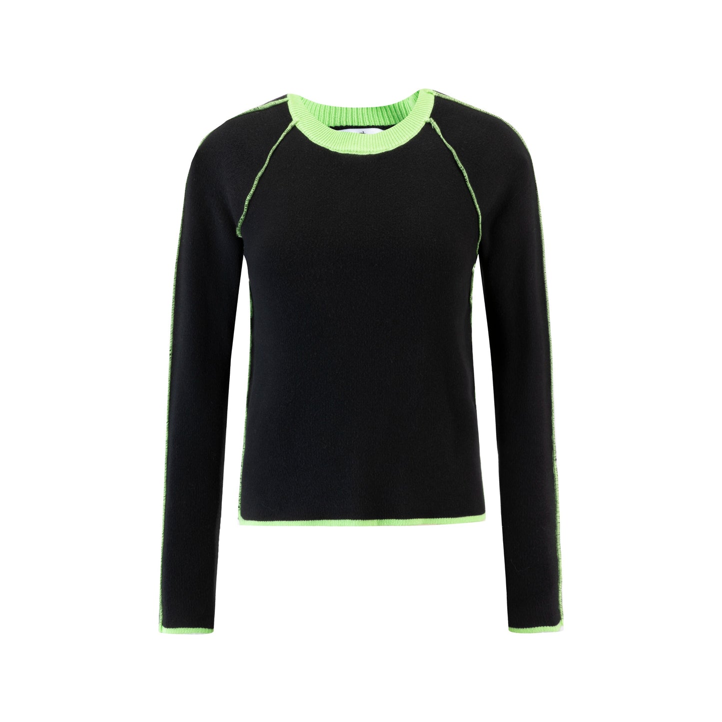 Black Knit Sweater With Neon Stitching - Green