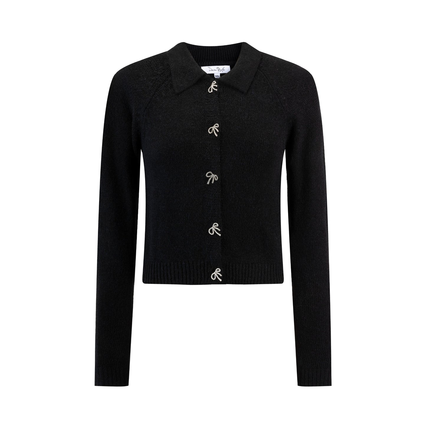 Knit Top With Bow Buttons - Black