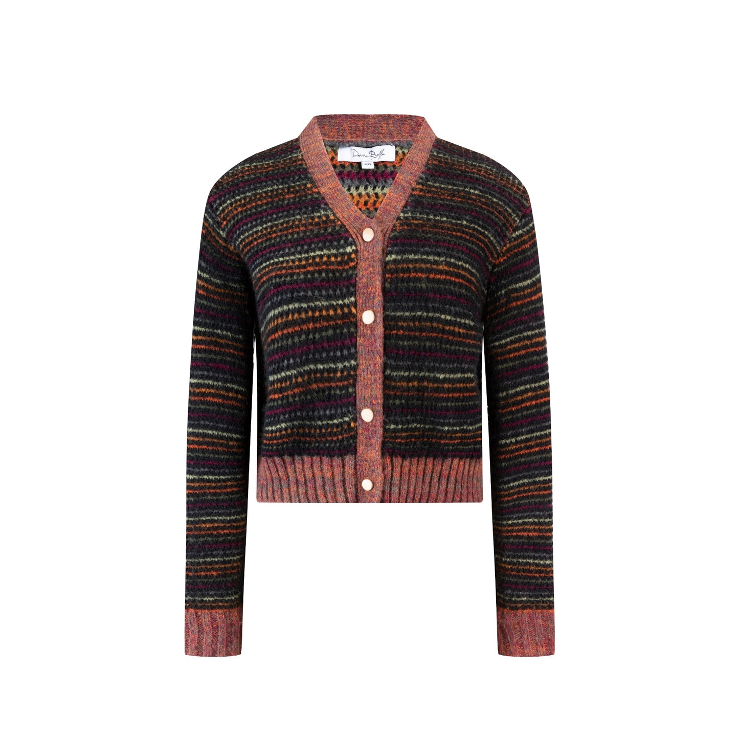 Cardigan With Multicolored Stripes - Black
