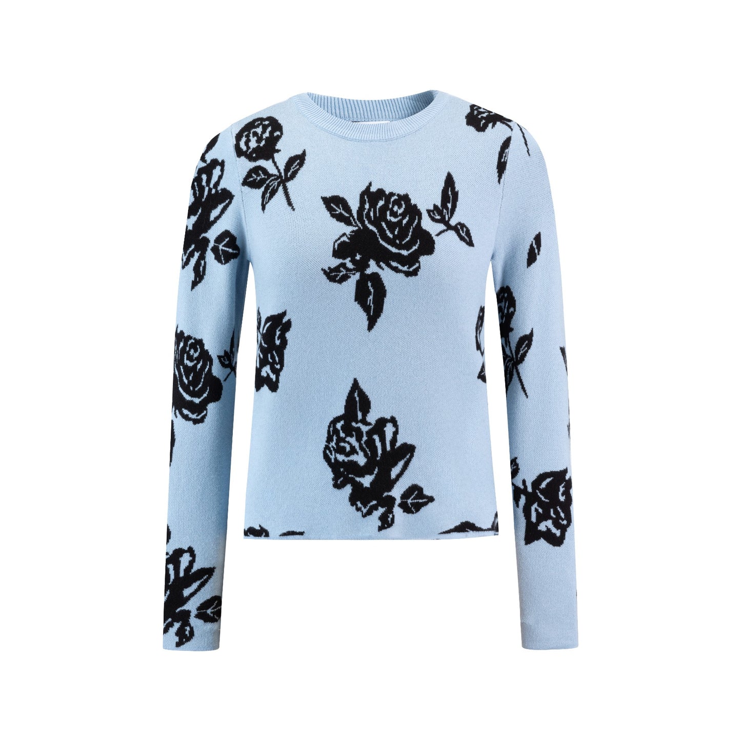 Knit Sweater With Flowers - Blue