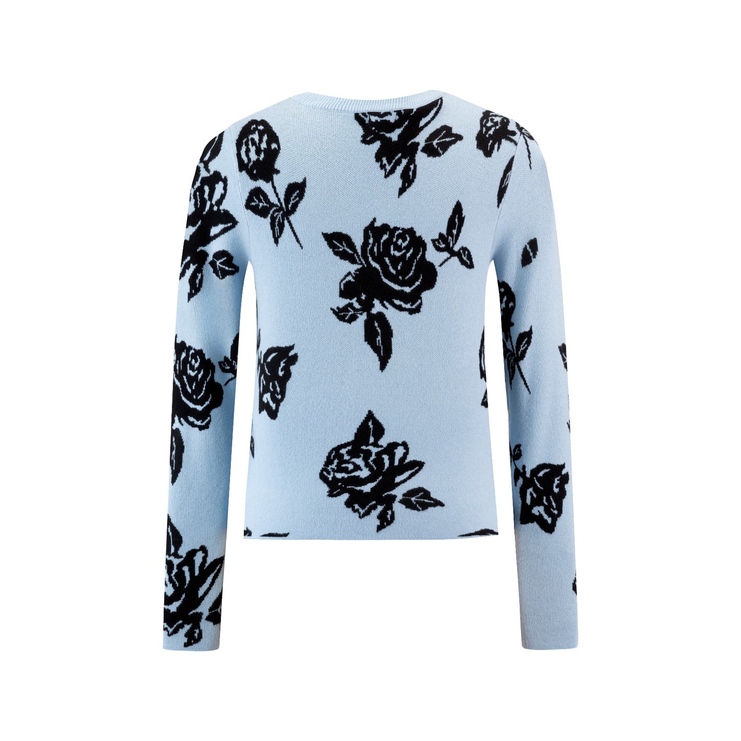Knit Sweater With Flowers - Blue