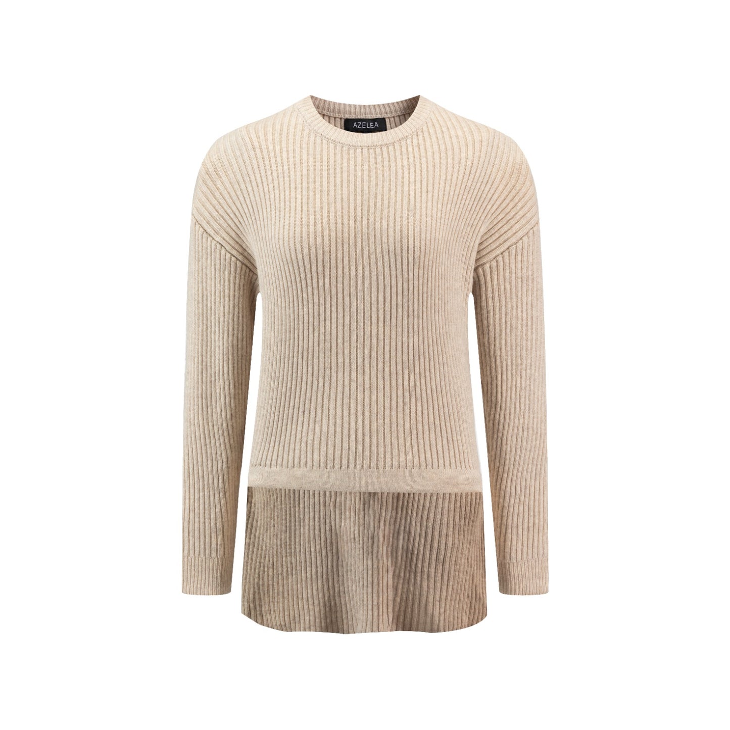 Ribbed Drawstring Hi-Low Hem Top - Tan