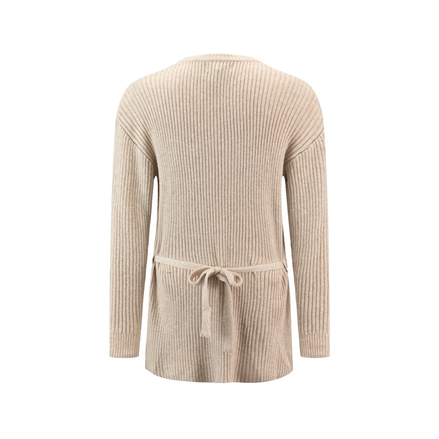 Ribbed Drawstring Hi-Low Hem Top - Tan