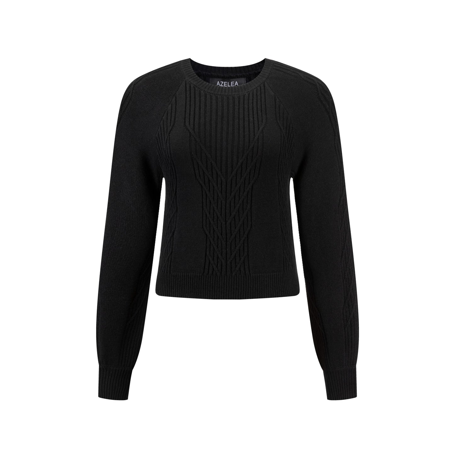 Cable Knit Crew Neck Top - Black