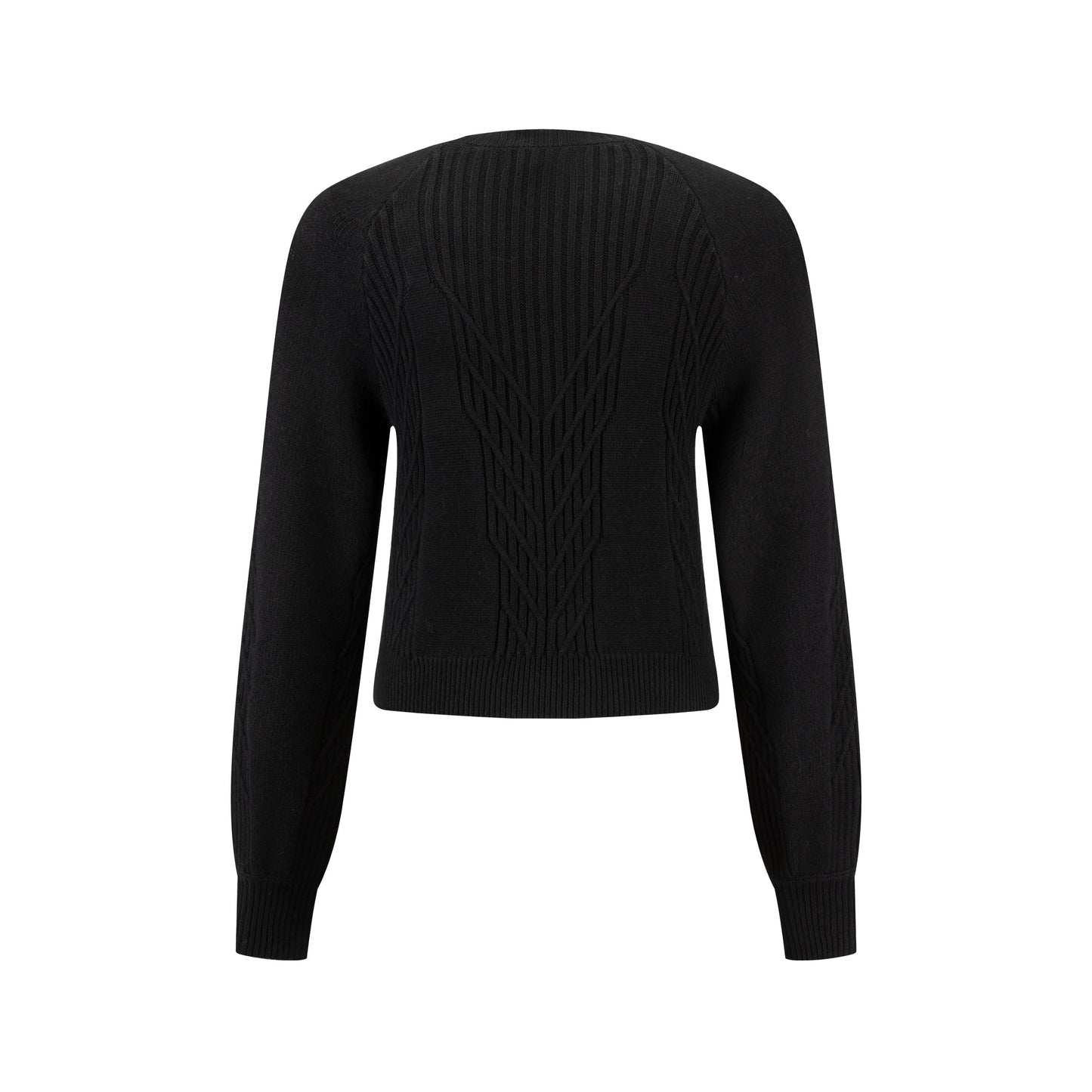 Cable Knit Crew Neck Top - Black