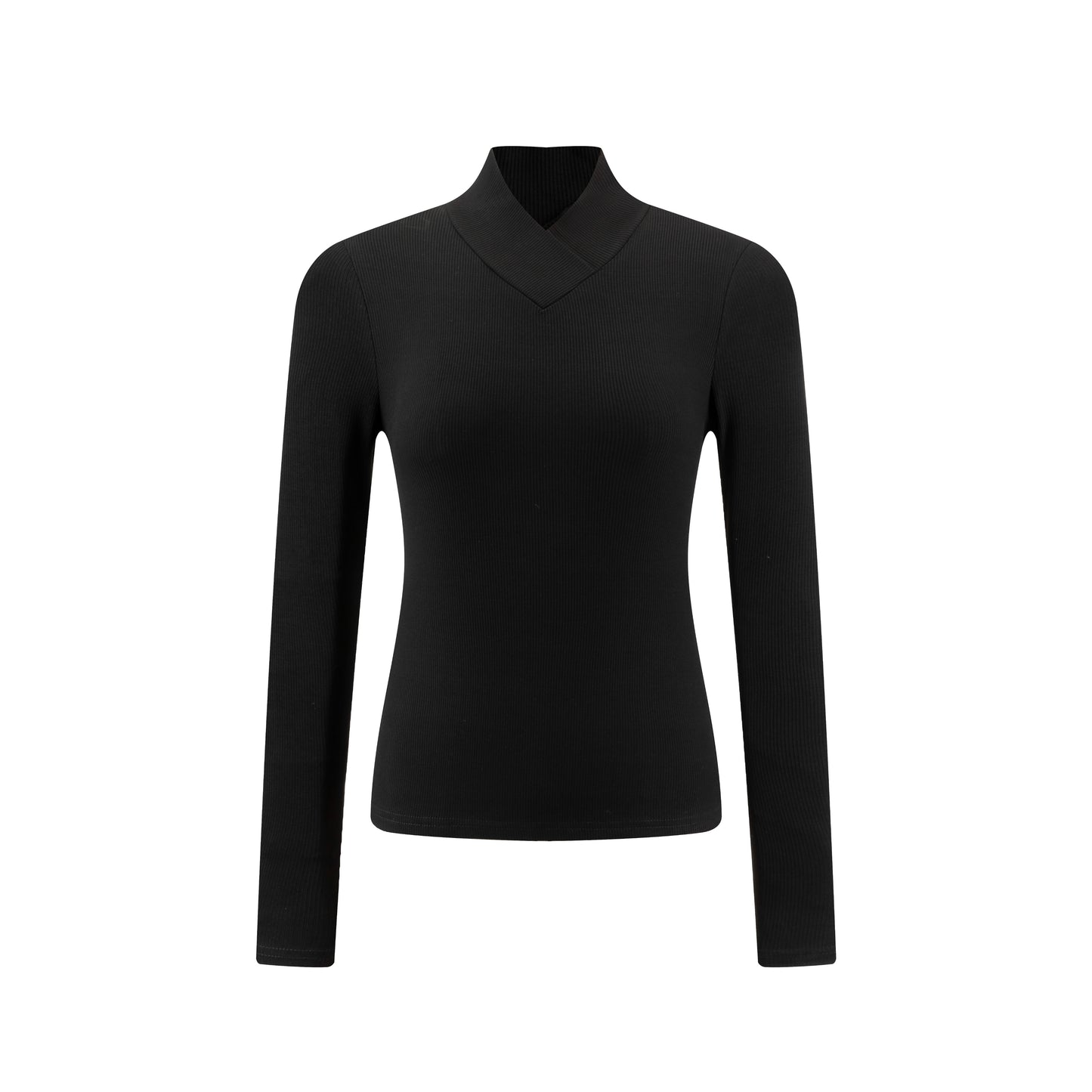 V-Neck Ribbed Knit Top - Black