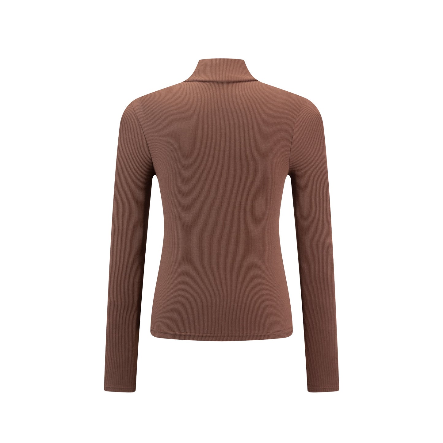 V-Neck Ribbed Knit Top - Brown