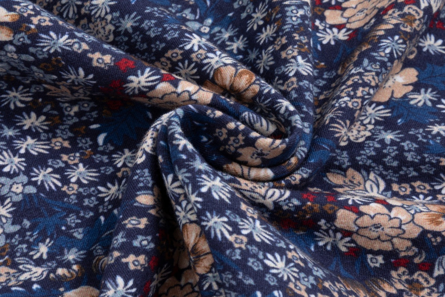 Multi Floral T-Shirt Mock Neck - Navy