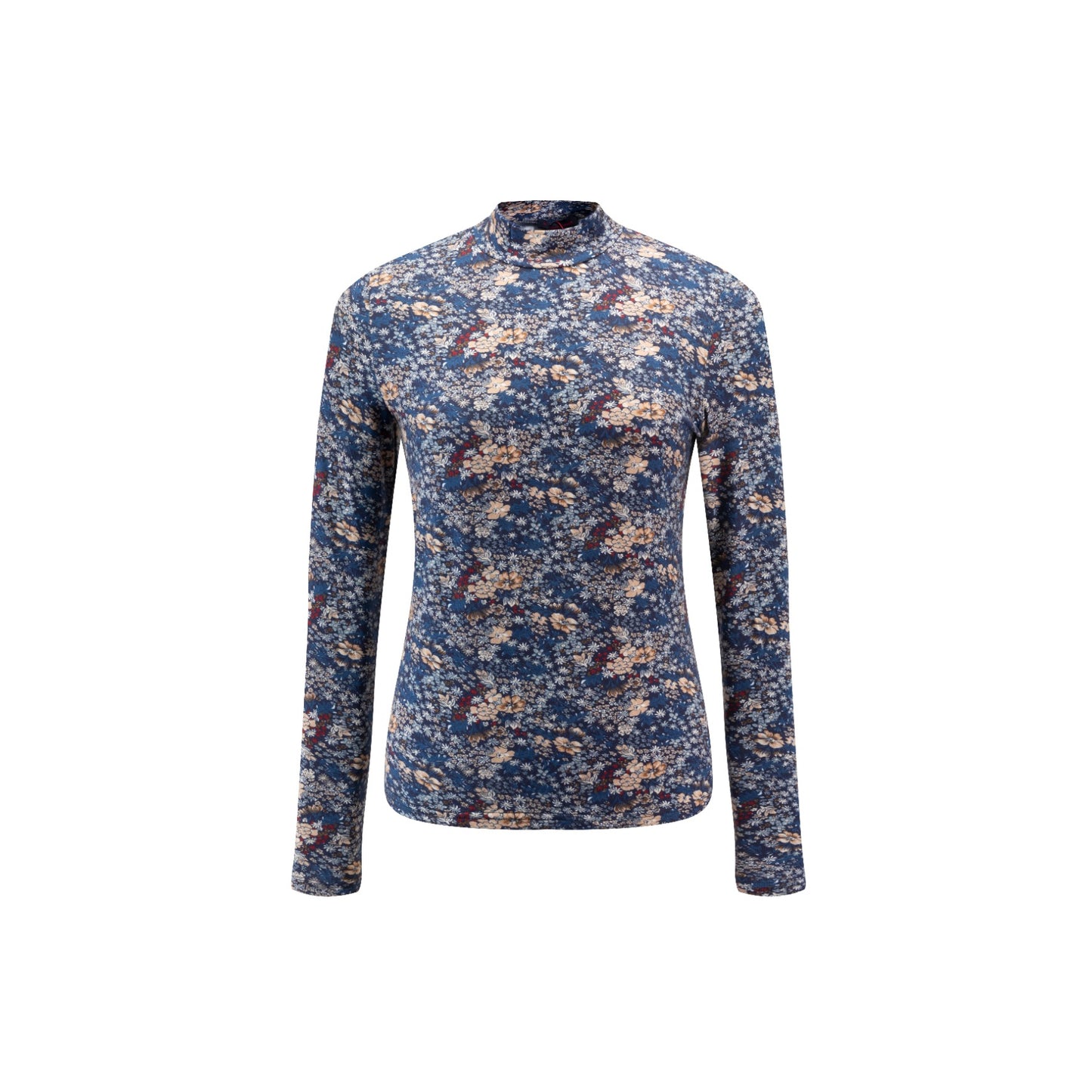 Multi Floral T-Shirt Mock Neck - Navy