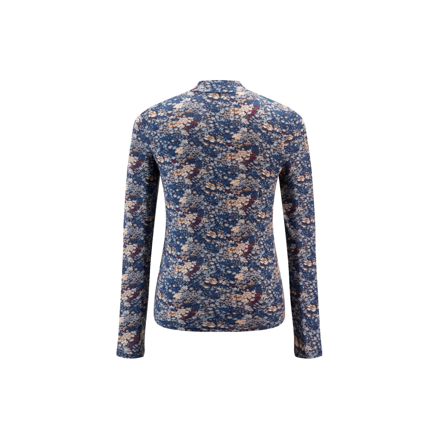 Multi Floral T-Shirt Mock Neck - Navy