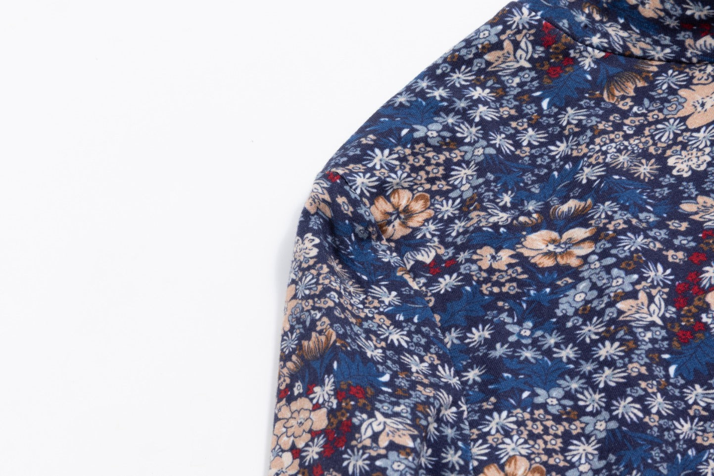 Multi Floral T-Shirt Mock Neck - Navy
