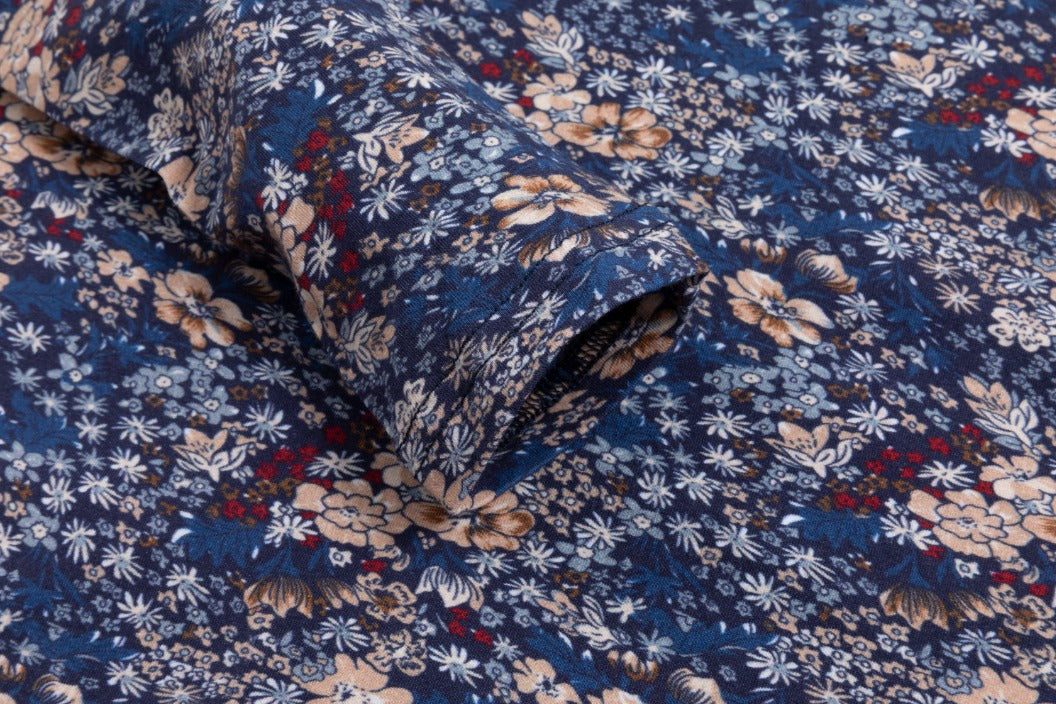 Multi Floral T-Shirt Mock Neck - Navy