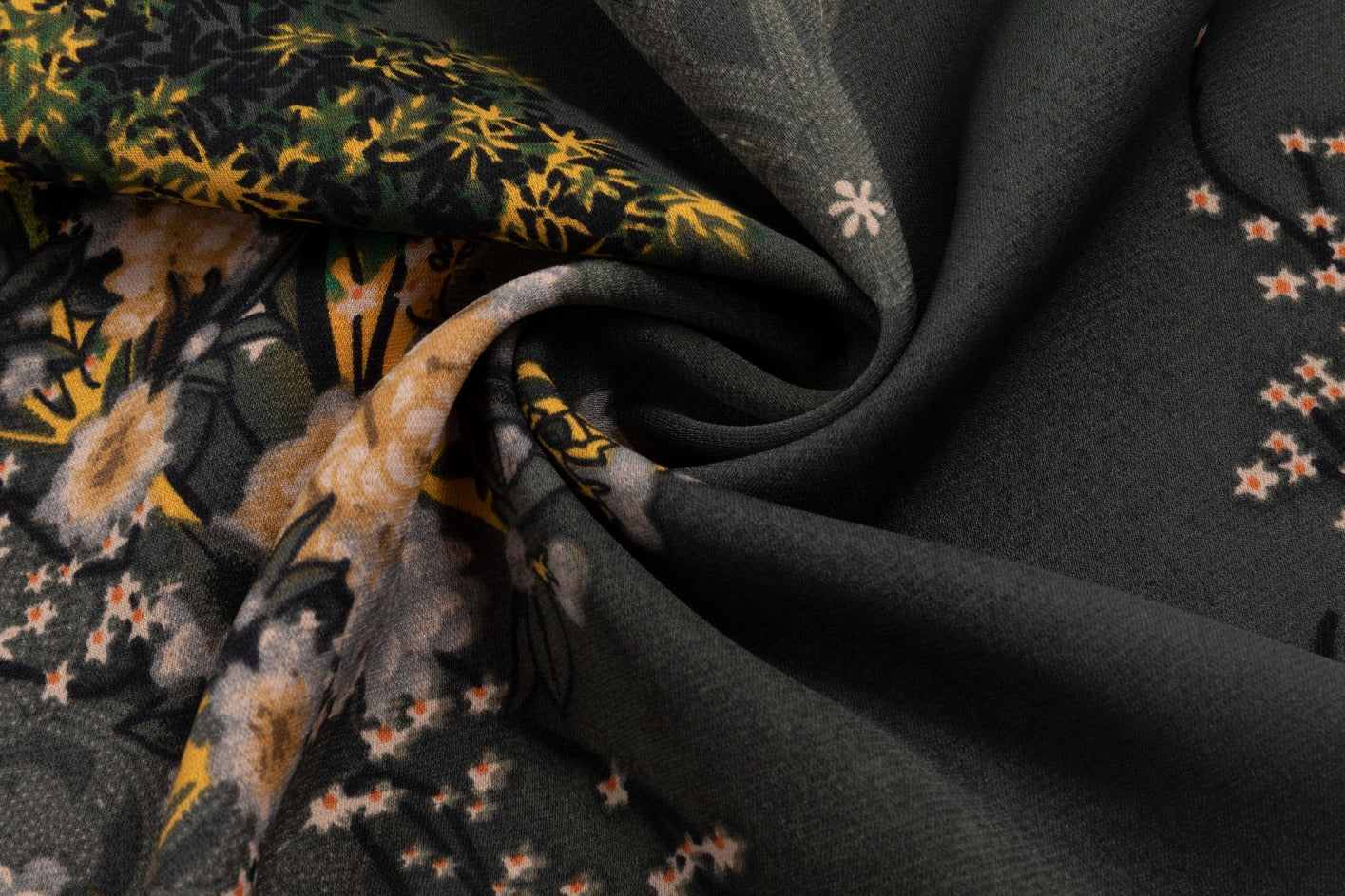 Hunter Green Flower Printed Waist Drawsting Layer Dress