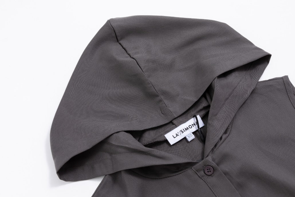 Button Down Jumper with Hood - Slate