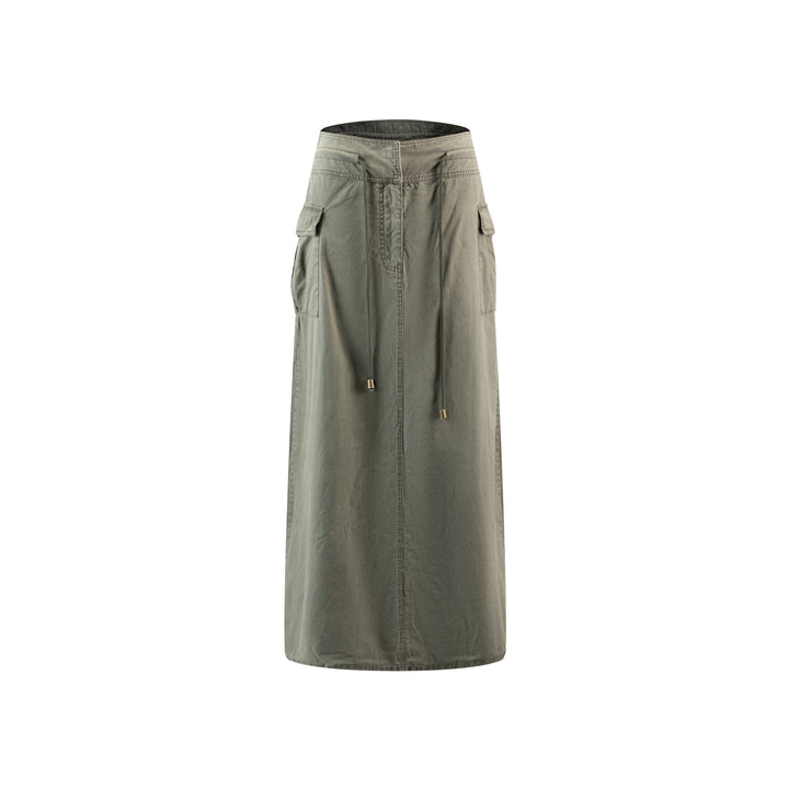 Acid Wash Drawstring Skirt - Green