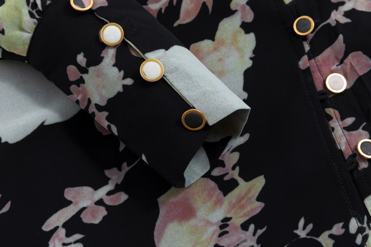 Floral Button Down Dress - Black