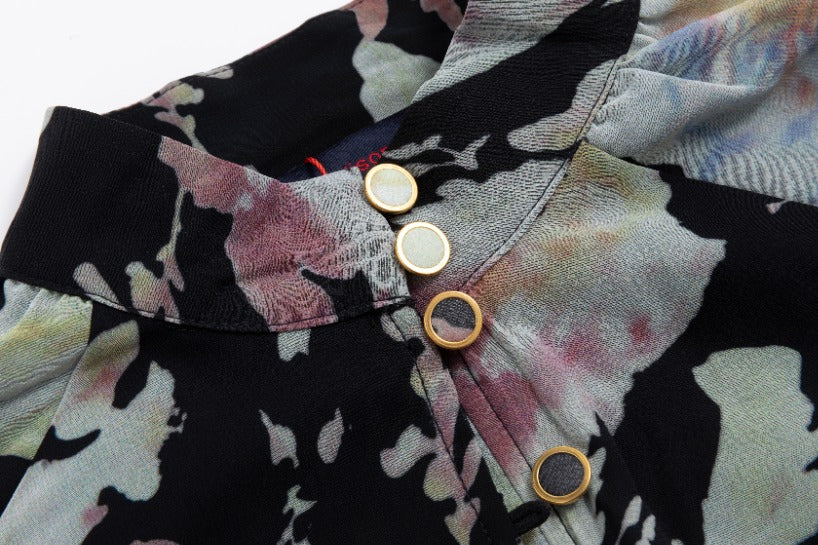 Floral Button Down Dress - Black