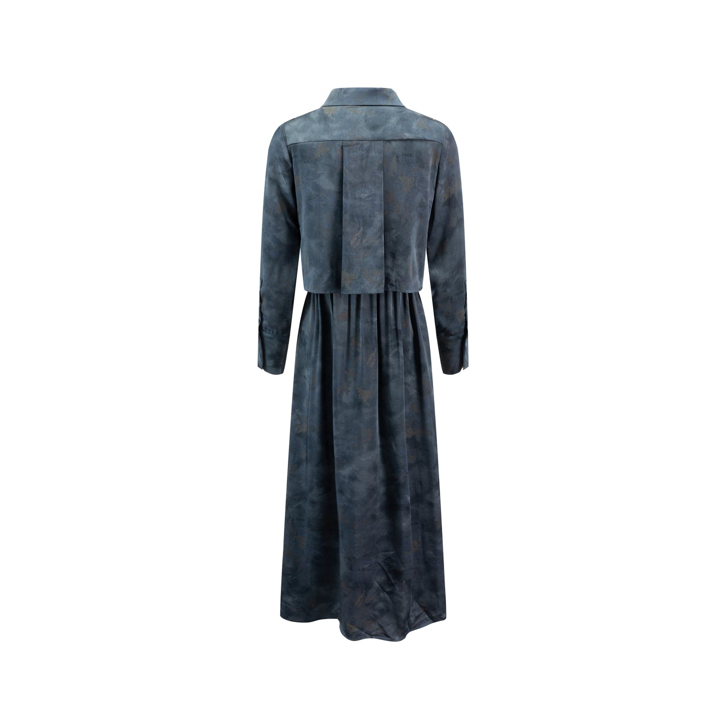 Leaves Printed Wrinkle Shirt Dress - Navy