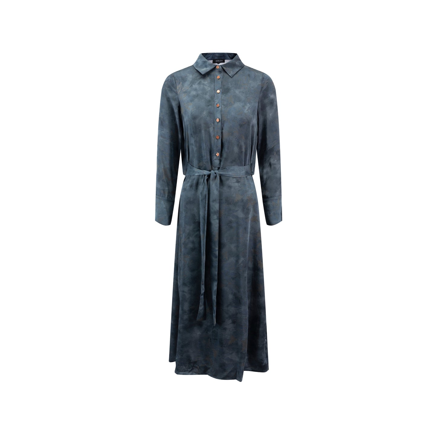 Leaves Printed Wrinkle Shirt Dress - Navy