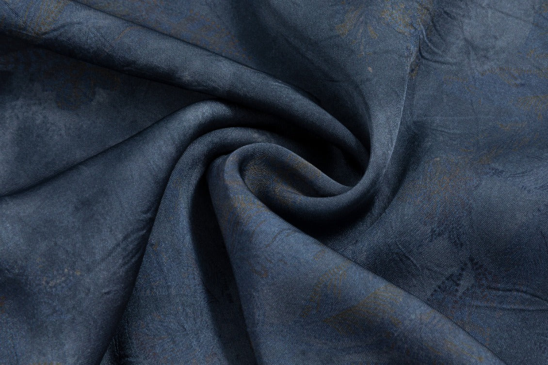 Leaves Printed Wrinkle Shirt Dress - Navy