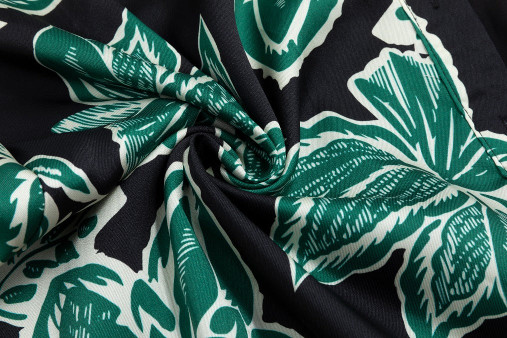 Big Flower Printed Shirt Dress - Emerald