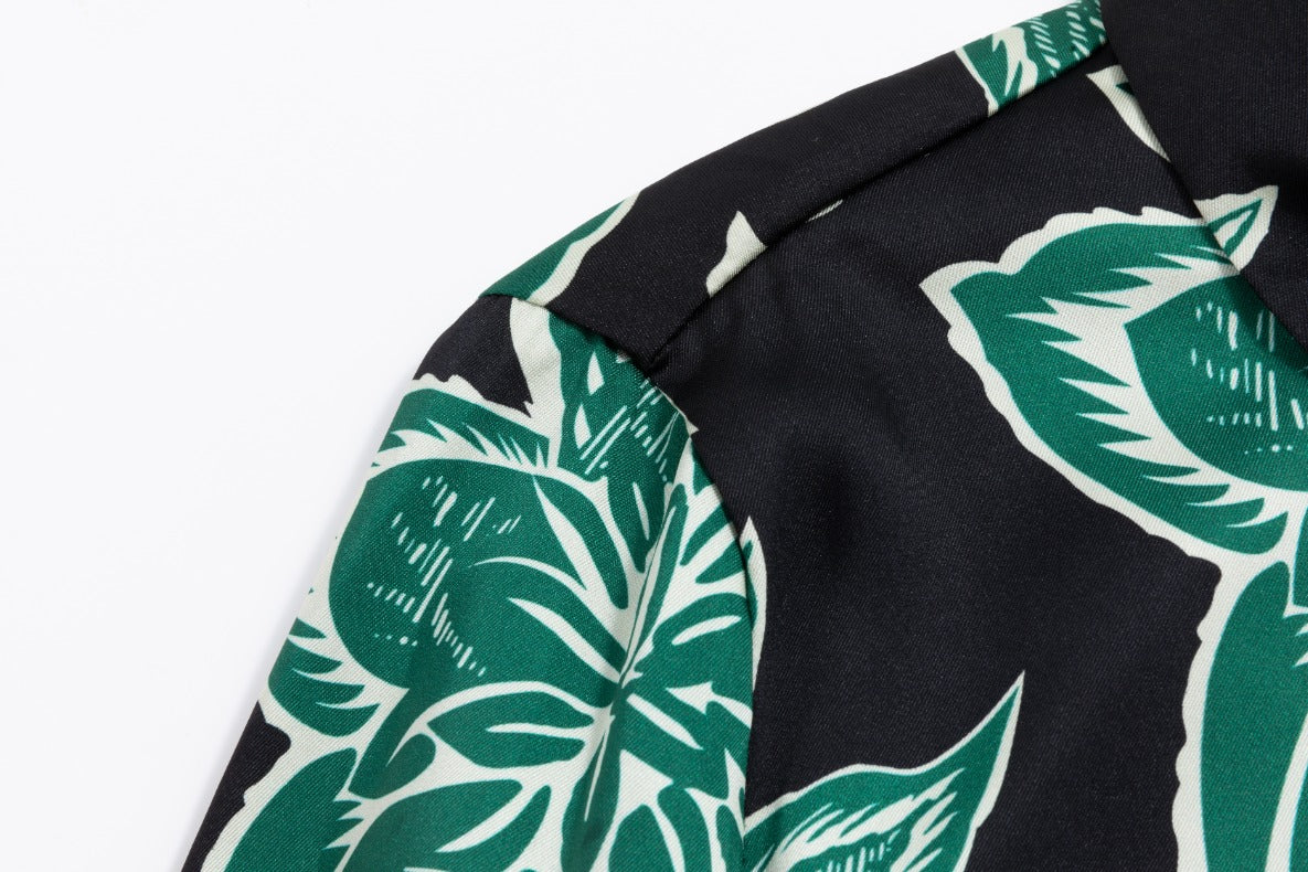 Big Flower Printed Shirt Dress - Emerald