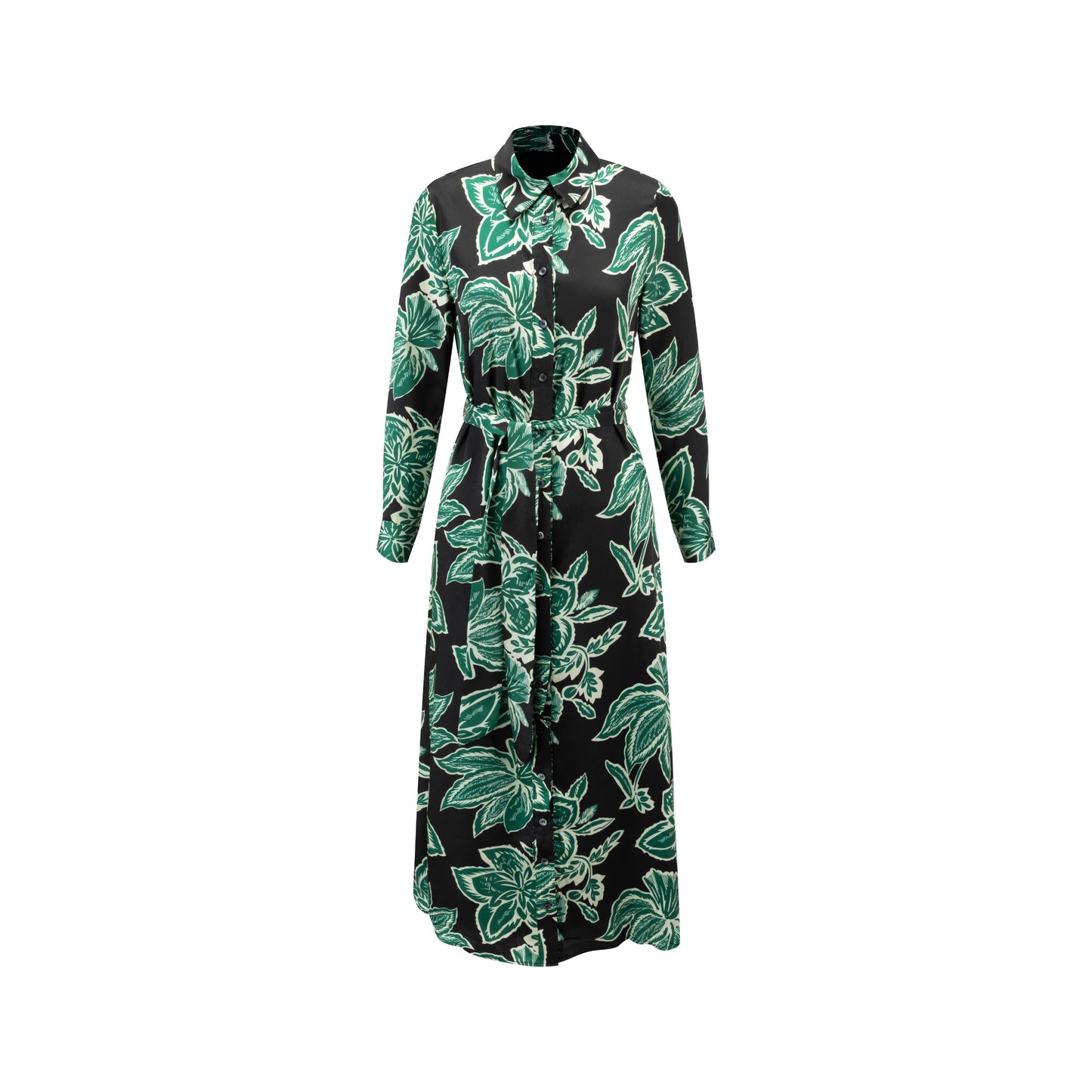 Big Flower Printed Shirt Dress - Emerald