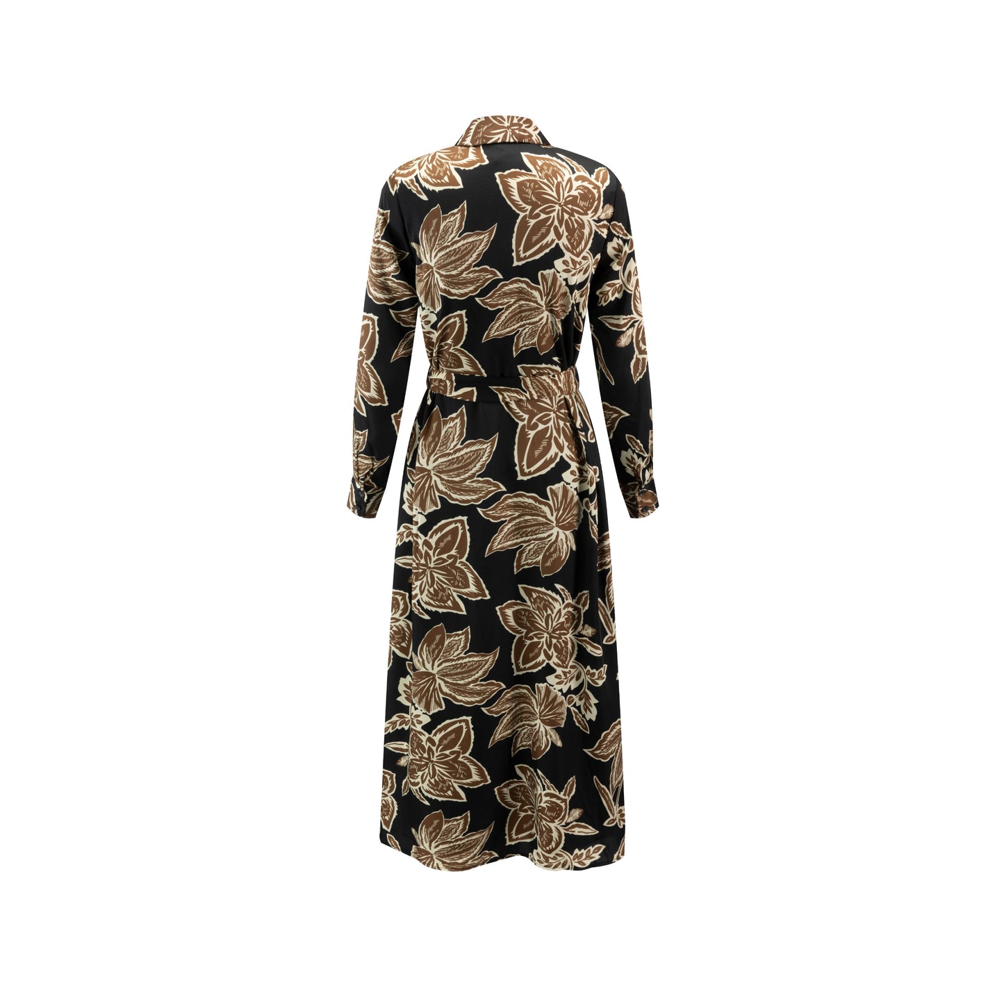 Big Flower Printed Shirt Dress - Tan