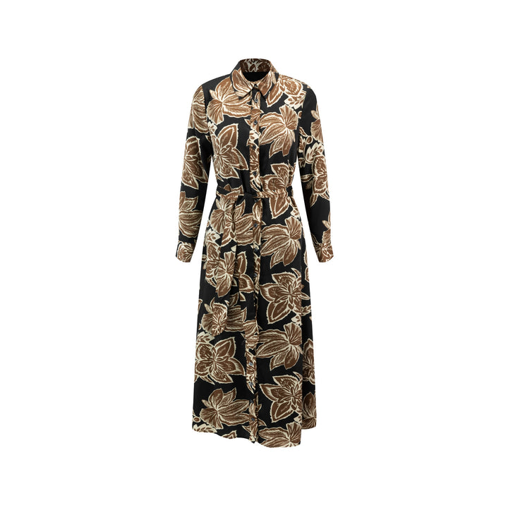 Big Flower Printed Shirt Dress - Tan