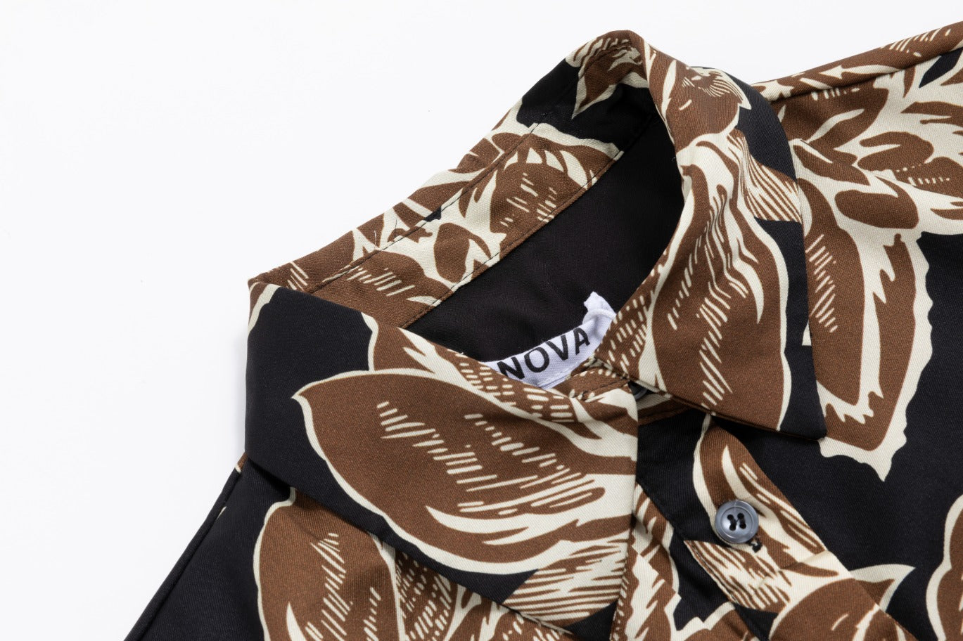 Big Flower Printed Shirt Dress - Tan