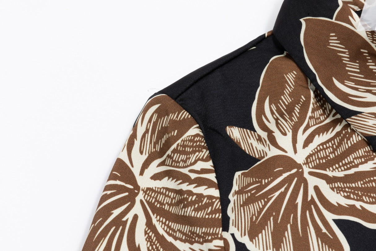 Big Flower Printed Shirt Dress - Tan