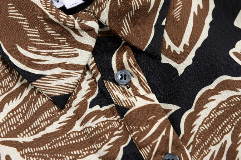 Big Flower Printed Shirt Dress - Tan