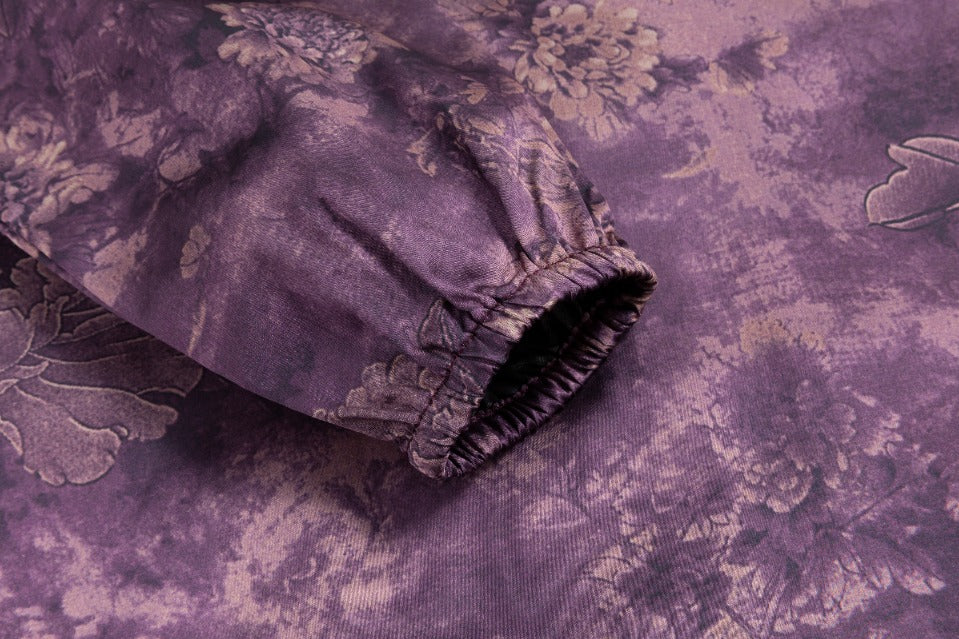 Chinoiserie Printed Dress With Crossed Waist - Purple