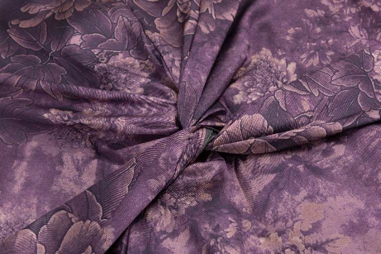 Chinoiserie Printed Dress With Crossed Waist - Purple