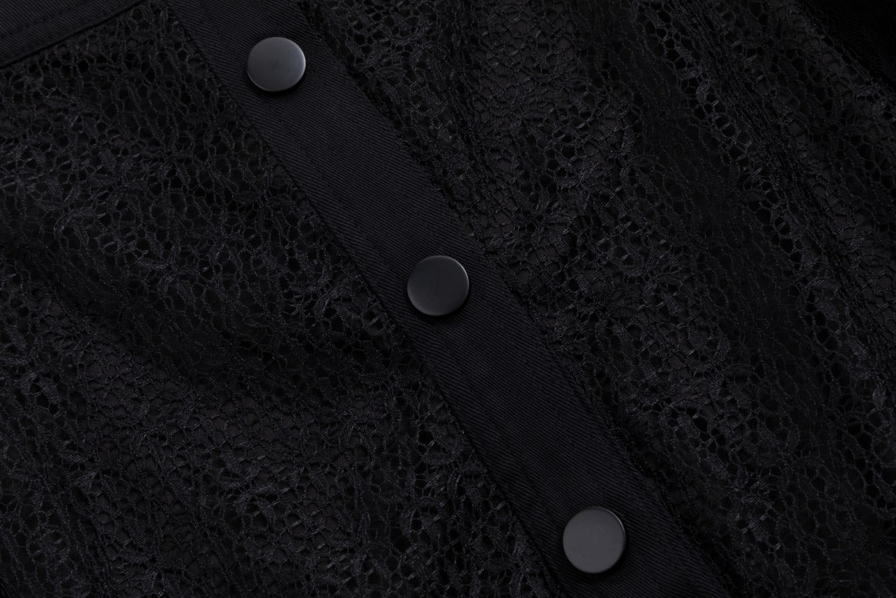 Two Kind Black Lace Connect Placket Top