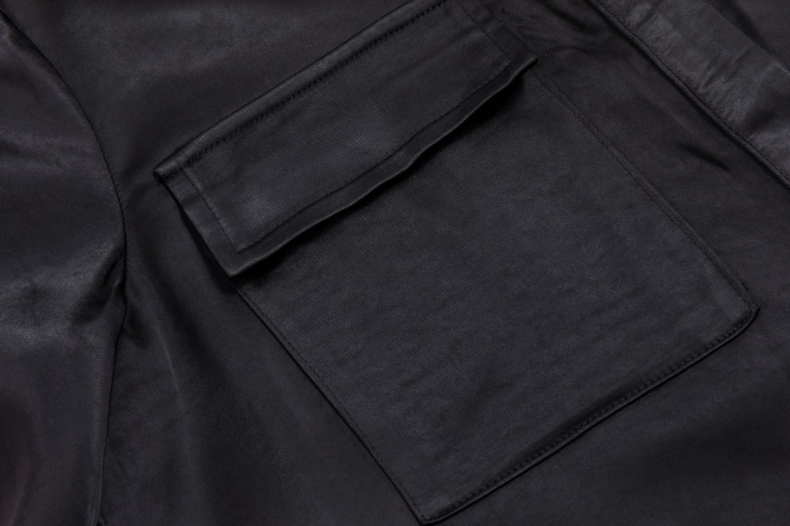 Waist Belt Pocket Shirt Dress - Black