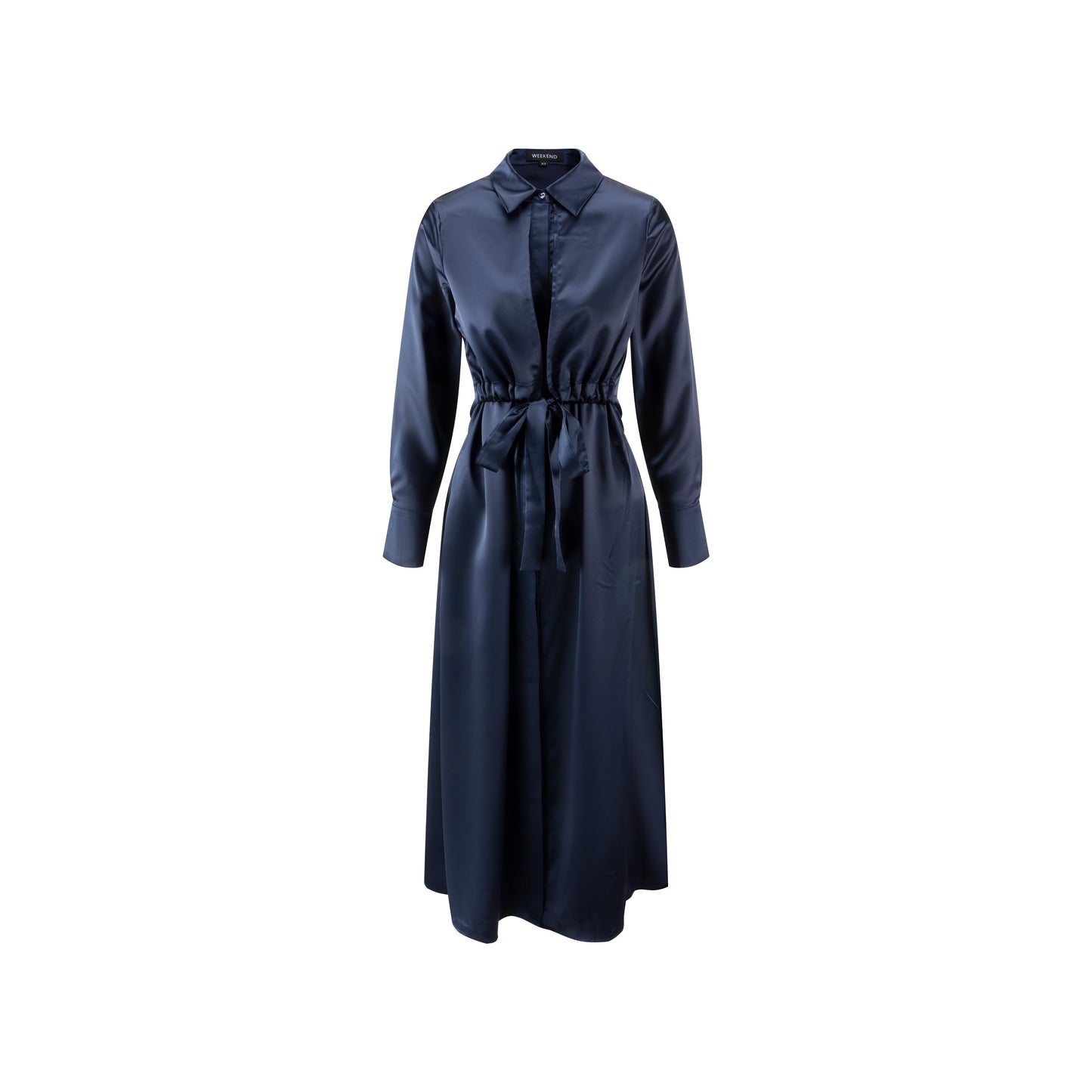 Navy Tie Waist Shirt Dress - Solid