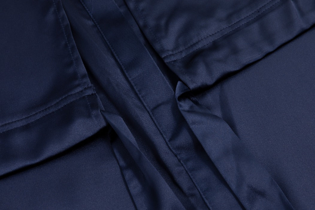 Navy Tie Waist Shirt Dress - Solid