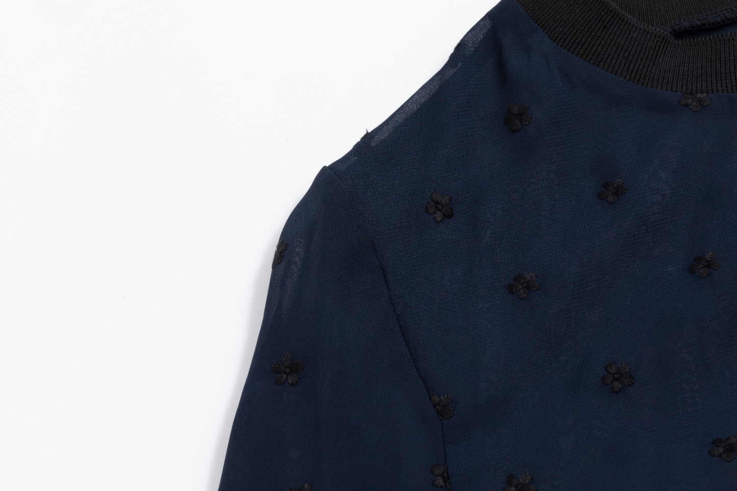 Navy Floral Embroidered Top