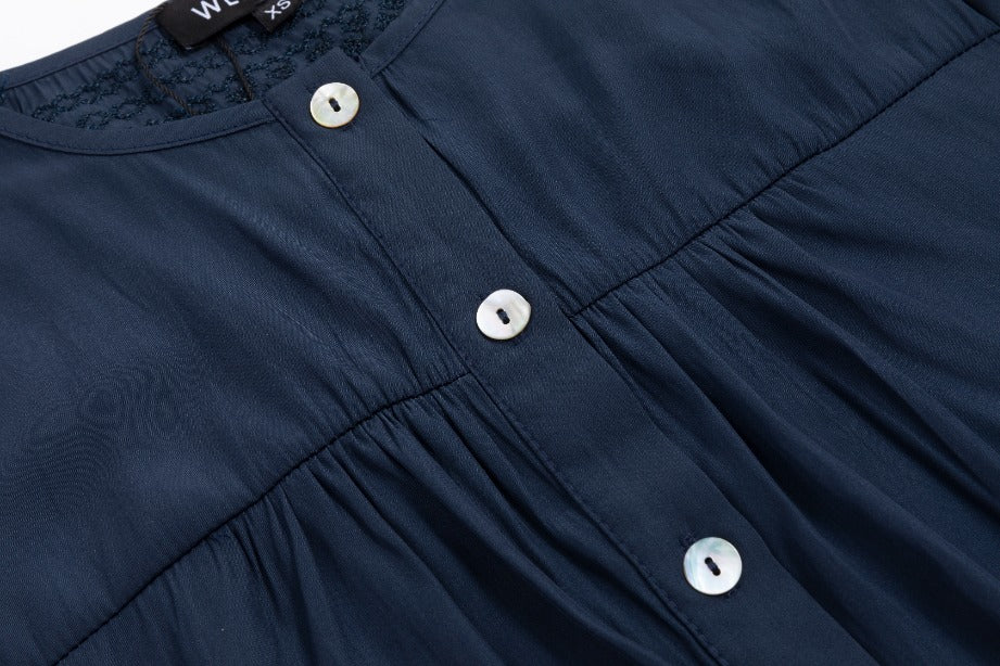 Blue Silk Embroidered Top